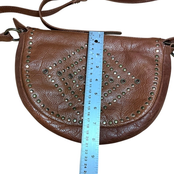 ASHWOOD Genuine Leather Cognac Studded Crossbody Bag Adjustable Strap - Picture 11 of 16